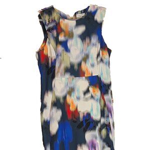 Calvin Klein Blue Womens Size 14 Blurred Floral Print Sheath Dress